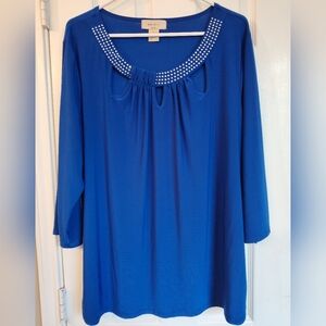 Embellished Scoop Neck Royal Blue Top